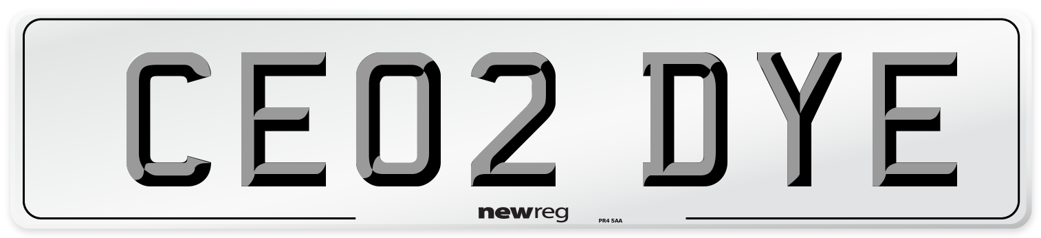 CE02 DYE Number Plate from New Reg